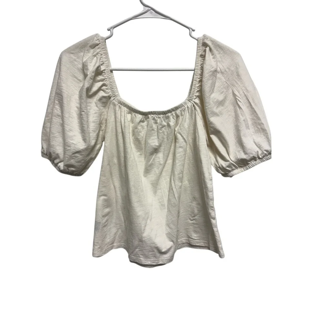OLD NAVY Cream Square Neck Puff Sleeve Smocked‎ Top Womens Size S